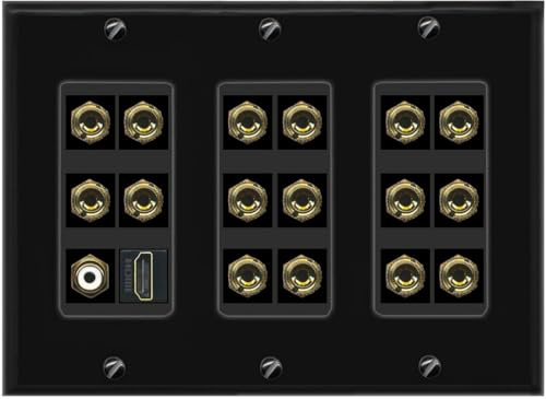 Altavoz de sonido envolvente de 3 bandas 8.1, placa de pared banana con conectores HDMI y RCA hembra a hembra, color negro