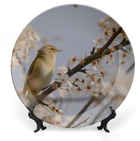 Bird Blossoms Flowers Decorative Plate for Wall Ceramic Home Wobble-Plate with Display Stand Table Decor Ornament Modern Home Decoration Dinner Plate Dessert Dish 7