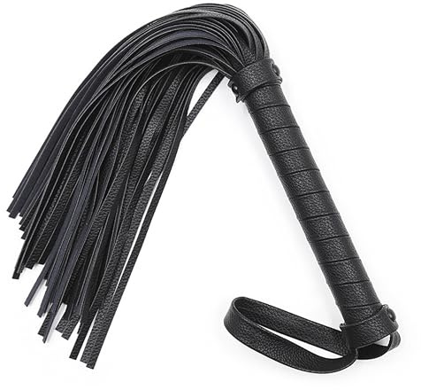 Cavaliere nero con frange in pelle PU - Accessorio professionale per dressing, passeggiate a cavallo e allenamento quotidiano - 42 cm con manico antiscivolo