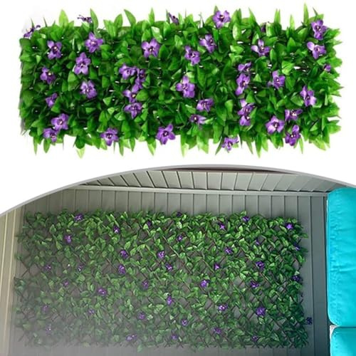Recinzione di foglie artificiali, recinzione espandibile in legno, decorativa, finta edera, pannello per la privacy, per balcone, patio esterno