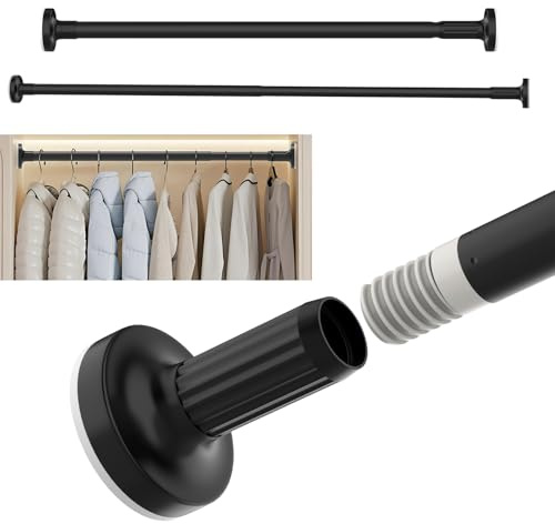 Wardrobe Rail, Extendable Wardrobe Pole 90-160cm, Heavy Duty Clothes Rail with End Sockets, Adjustable Wardrobe Rail for Wardrobe, Balcony, Bathroom, No Drilling, No Slip, No Rust, Black