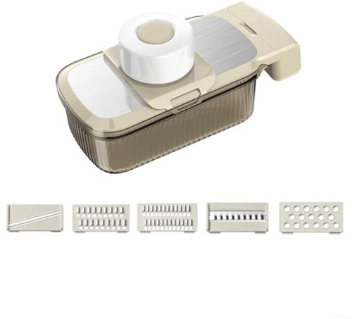 Picadora de verduras multifuncional con 5 cuchillas intercambiables para rebanar, rallar y cocinar en juliana (caqui)