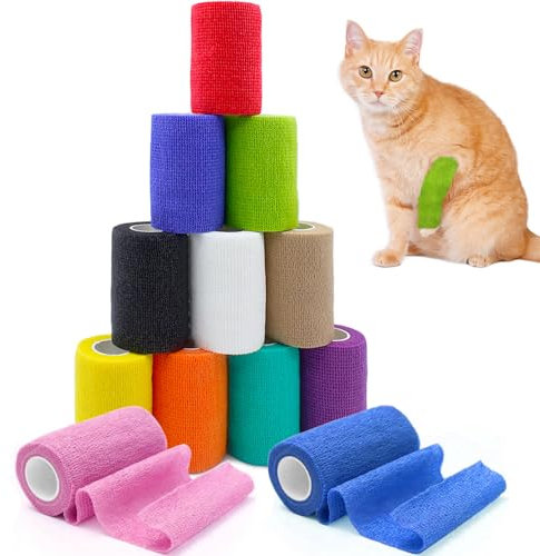 Zyluniy 12 Rotoli Benda Elastica Coesiva 10cm x4.5m, Benda Traspirante, Bende per animali Domestici per Umano e Animale Domestico, Adesive Senza Cute, Fascia Autoaderente per Medicazione
