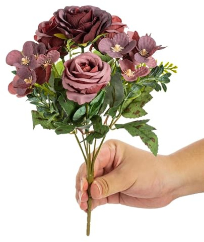 LIJUCAI Fleur Artificielle en Soie, Hortensia, Rose, Festival, Jardin extérieur, Mariage, Bouquet de mariée, Vase, fête de Vacances, Cadeau à Faire soi-même, Accessoires de scène (1 pièce/Bordeaux)