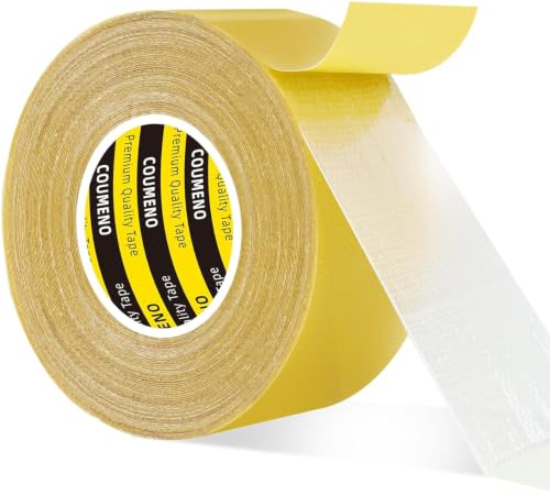 COUMENO Ruban adhésif double face 30 mm x 20 m, ruban adhésif robuste pour mur avec maille en tissu transparent, super collant et facile à déchirer à la main pour accrocher des photos, des tapis, des