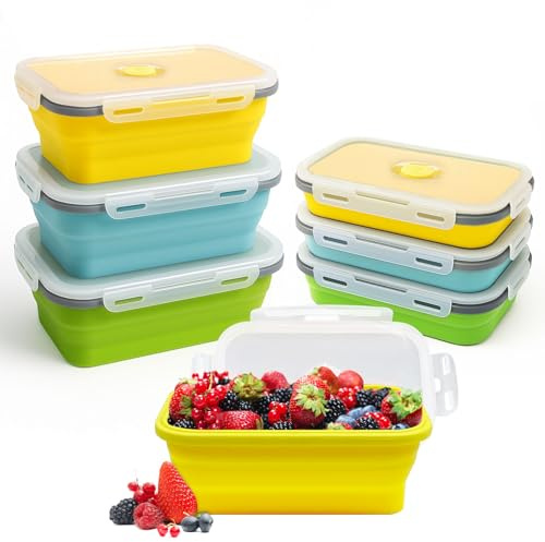 Druuzyl 3 Boîtes Bento Pliables en Silicone (1200ml) - Lunch Box Rétractable avec Couvercle - Empilable & Gain de Place - Pour Repas/Déjeuner/Aliments - Lave-vaisselle