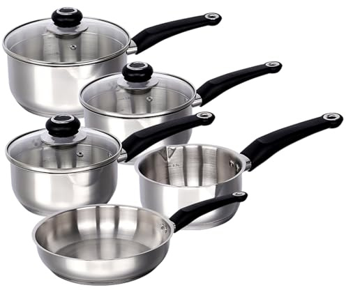 Gr8 Home Stainless Steel 8 Piece Induction Kitchen Cookware Set Cooking Frying Pan Milk Saucepan with Glass Lids