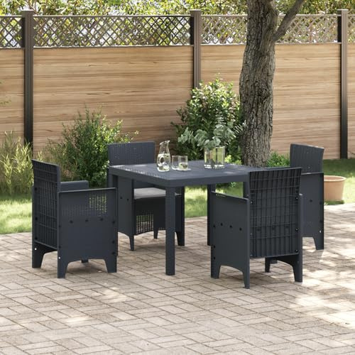 Qnhdfrt 5-teilige Garten Essgruppe mit Kissen Anthrazit Quadratisch Kunststoff Set für 4 Personen Modernes Design Robust und Langlebig für Outdoor Nutzung auf Terrasse Balkon Garten