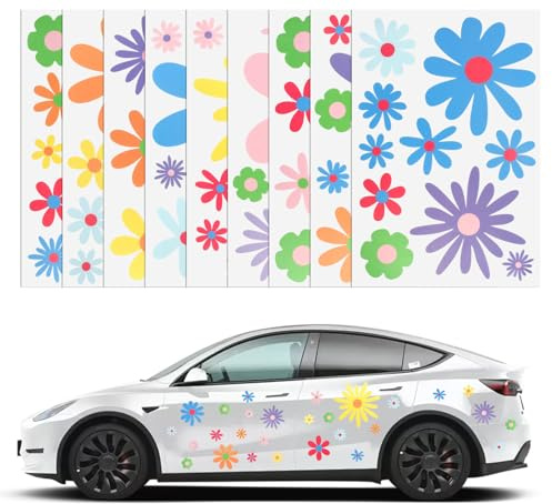 90 Pezzi Adesivi Auto Hippie Fiori,Fiore Decalcomania Dell'autoadesivo,Adesivi Floreali per Auto,Impermeabile,Automotive Decorazione Esterna Adesivo Autoadesivo,per Porte Finestre Camper Laptop