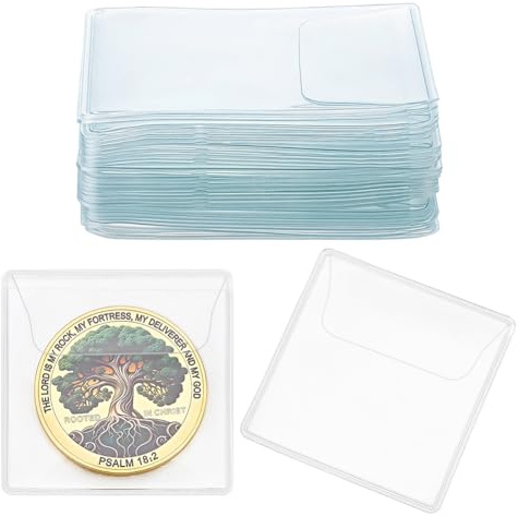 GOMAKERER 300 Pcs Single Pocket Coin Sleeves, 2 x 2 Inch Individual Clear PVC Coin Protectors Holders for Coins and Jewelry Storage Supplies, 0.6mm Thickness
