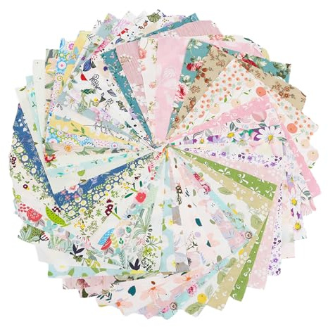 Rebanky 50 Piezas Patchwork Fabric Pastel 15x15 cm Cuadrados de Tela precortadas, Retales de Tela Algodon para Manualidades Cuadrados Patchwork para DIY, Costura y Artesanía