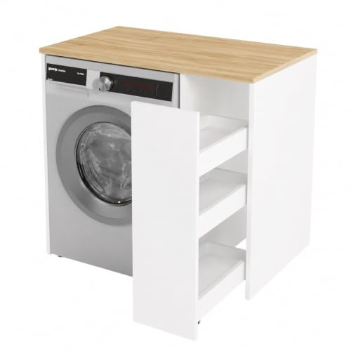 Vep Home Siena Mueble Cubrelavadora Blanco con Cajón Extraíble y Encimera