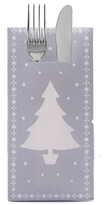 Sovie HOME Besteckservietten White Tree in Silber Linclass® Airlaid, Weihnachtsbesteckserviette Einweg stoffähnlich, ideal für Advents- & Weihnachtsfeiern, 40x40 cm 1/8 Falz, 12 Stück