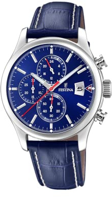 Festina herrkronograf kvarts klocka med läderarmband F20375/2, silver, Einheitsgröße, Armband