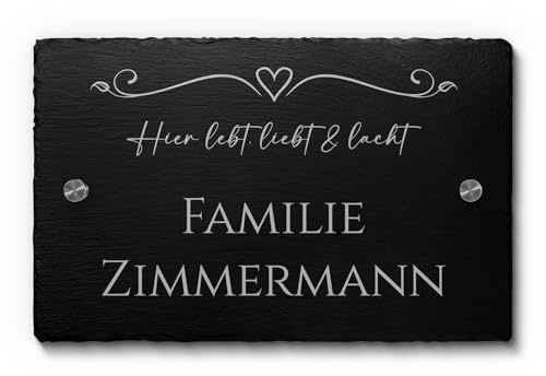 Premium Hausnummer aus einzigartigem Schiefer mit Gravur Zahlen und Ziffern Größe: 22x14 cm Schiefer Schild Hausnummern mit Abstandshaltern