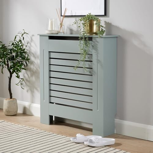 Home Source Radiator Cover Wooden Wall Cabinet Shelf Slatted Grill, Grey, Small 78cm