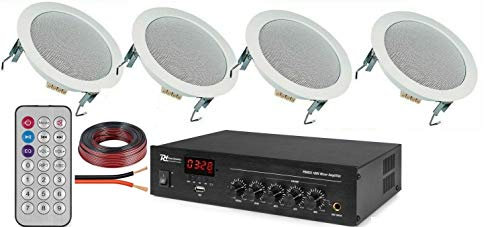 Power Dynamics KIT AUDIO FILODIFFUSIONE BLUETOOTH+USB+RADIO FM+TELECOMANDO+4CASSE DA INCASSO