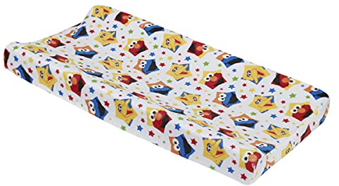 Sesame Street Elmo, Big Bird & Cookie Monster Rot, Gelb, Blau & Weiß mit Sternen, superweicher Wickelauflagenbezug, Rot, Blau, Gelb, Grün