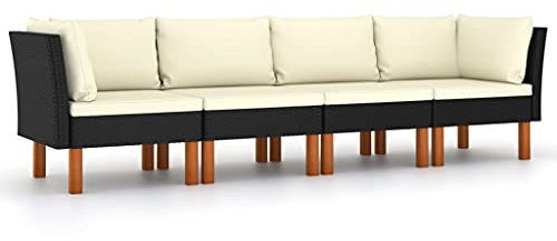 vidaXL Gartensofa 4-Sitzer mit Kissen Sofa Lounge Gartenmöbel Garten Garnitur Sitzgruppe Gartenset Couch Ecksofa Mittelsofa Schwarz Poly Rattan