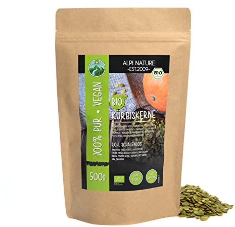 Organic Pumpkin Seeds 500g 1.1 lb by Alpi Nature, Raw Peeled Pumpkin Seeds to Eat, Gluten Free