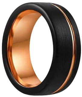 8 mm Black Loop Tungsten Line Ring Graverad Rose Gold Räfflade Vigselringar för män kvinnor, storlek 70