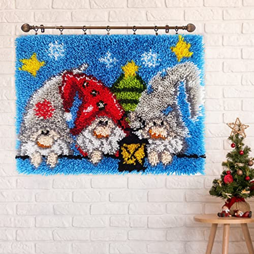TmppDeco Weihnachtswichtel-Knüpfhaken-Set für Erwachsene und Kinder – DIY-Knüpfhaken, Teppichherstellungs-Set für Weihnachten (38,1 x 50,1 cm)