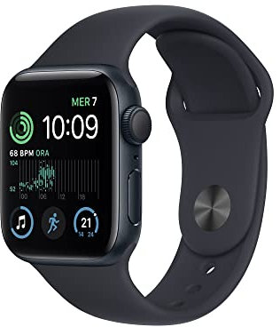 Apple Watch SE (2ª gen.) (GPS, 40mm) Smartwatch con cassa in alluminio color mezzanotte con Cinturino Sport color mezzanotte - Regular. Fitness tracker, monitoraggio del sonno, Rilevamento incidenti