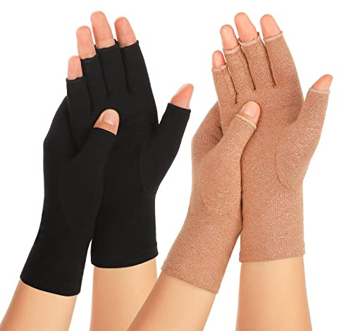 Zexhoor Lot de 2 pares de guantes de compresión para hombre y mujer, para aliviar el dolor del túnel carpiano, sin dedos para usar con ambas manos, S