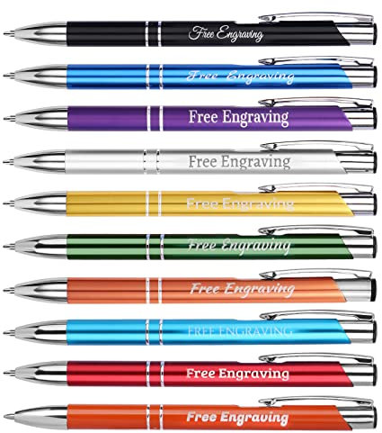 Personalisiert Kugelschreiber Hochwertig,Kugelschreiber set mit Wunschtext & Logo Gravur, Ballpoint Pen für Einfaches & Weiches Schreiben (10 Stück, gemischte Farbe)