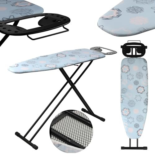 KADAX Asse da stiro pieghevole, 120 x 38 cm, asse da stiro a vapore regolabile in altezza, con piedini antiscivolo, tavolo con base in schiuma da 8 mm (blu)