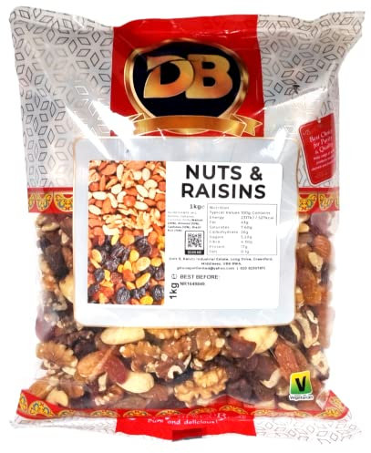 Nuts and Raisin Mix 1kg - Premium Quality Mix Nuts and Raisins Including Walnuts, Almonds, Cashew Nuts and Brazil nut. Ideal for Baking or as a Snack. Suitable for Vegetarian Diets.