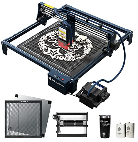 SCULPFUN S30 Pro Max Laser Graviermaschine,20W Lasermodul Ausgangsleistung CNC Laser Cutter with Laser-Rotationswalze, Automatisch Gesteuertes Air Assist Kit & Honeycomb Wabentisch