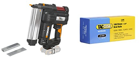 WORX WX840.9 Akku Nagler und Tacker 20V Max ohne Akku & Ladegerät & TACWISE 0399 Stauchkopfnägel Brad Typ 18G / 35 mm, verzinkt, Silber