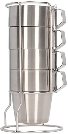 Tasses à café empilables en acier inoxydable, 4 tasses de camping avec support | tasses à café à double couche | garder les boissons chaudes ou froides | gobelets extérieurs empilables plus longtemps