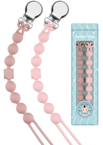 Kowlone Schnullerkette Junge mädchen Dummy Clips Schnullerband Schnullerketten Schnuller Clips Halter für Babydusche 2-Pack(Rosa)