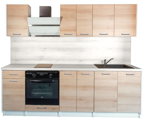 Cuisineandcie - Cuisine Complete ECO Chene Naturel 240 cm - Set de 7 Meubles de Cuisine, Rangement Cuisine Equipee Complete Brun