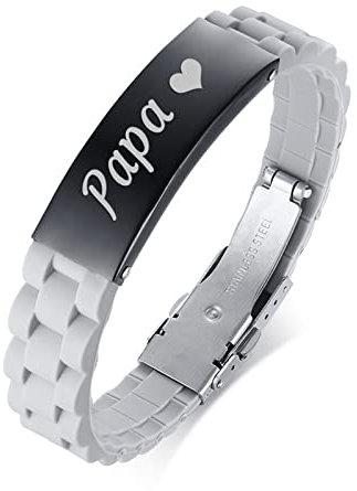 Bishilin Herren Armband Partner Magnet, Silikon Armbänder Personalisiert Schild mit Gravur Papa Partnerarmband Männer Armband Charms 22.5 cm