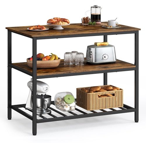 VASAGLE Kitchen Island with 3 Shelves, Storage Cabinet, Steel Structure