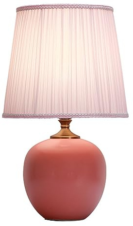 Mengjay Keramik Tischleuchte Lampe für Nachttisch Beistelltisch,Nachttischlampe aus Stoff Lampenschirm Tischleuchte für Wohnzimmer Schlafzimmer dekorative Beleuchtung (Rosa)