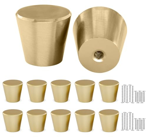 Misuyue 10 Stück Möbelknöpfe Gold, Schrankknöpfe mit Schrauben, Einlochiger Kleiner Griff, Türknöpfe für Schublade, Schrank, Möbel, Küchenschränke, Kleiderschrank (25x26mm)