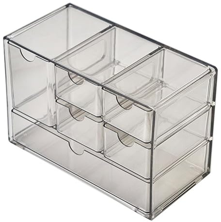 Jumuao Aufbewahrungsbox Kunststoff, Mini Schubladenbox, Kleinteilemagazin mit 6 Schubladen, Desktop Aufbewahrung Organizer für Kosmetik Schmuck Schreibwaren (Schwarz-B)