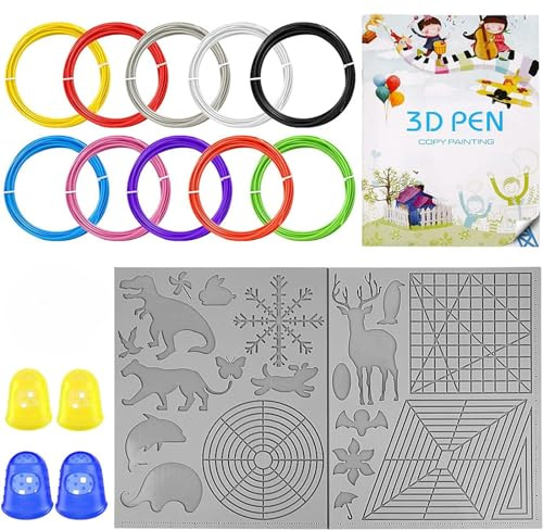 PengGengA 3D Stift Vorlage 3D Druck Stift Zeichenwerkzeug Silikon Matte Schablone Silikonpad 3D Stift PLA Filament 4 Fingerkörbchen 3D Druck Stift Zubehör