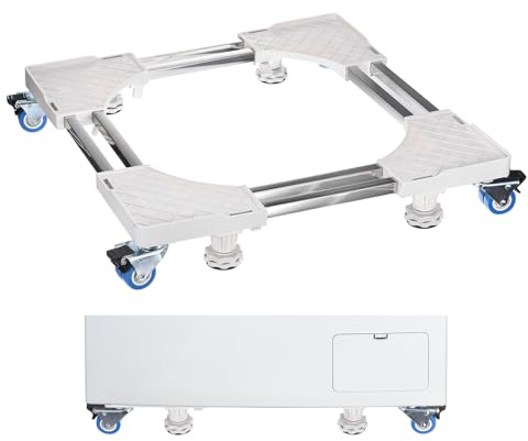 sourcing map Mini Fridge Stand with 4 Locking Wheels and 4 Strong Feet, 20.4-28.3 Adjustable Dolly Washing Machine Stand Base for Washer Dryer Washing Machine, Refrigerator