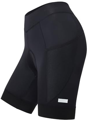 NUCKILY Damen Fahrradshorts, Gepolsterte Fahrradshorts Schnelltrocknende Fahrradshorts mit Tasche, Damen Kurze elastische Fahrradshorts mit Sitzpolsterung, 4D Fahrradshorts für Frauen