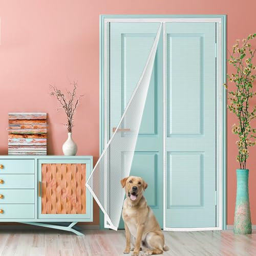 Magnet Fliegengitter Tür, 140x220 cm Insektenschutz Fliegenvorhang Magnet Tür Vorhänge, Gegen Fliegen Moskito Tür Mückennetz für Garage Balkontür Terrassentür Innovativ, Weiß