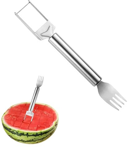 Melonenschneider Edelstahl,Wassermelonen Schneider,Melonenausstecher Obstschneider Melone,aus Obstschneider Wassermelonenschneider Würfel,Melonenmesser Tragbare Watermelon Slicer Wassermelonengabel