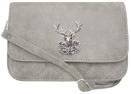 Moschen Bayern Trachtentasche Dirndltasche Damentasche Handtasche Umhängetasche Ledertasche - Grau Silber