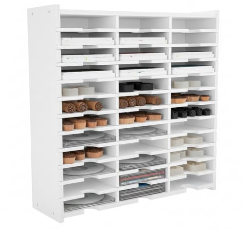 36 Grid Ink Pad Storage Organizer Multi Tier Wood Stamp Holder Rack for Craft Room Desktop Scrapbooking Card Making Supplies Holder for Distress Inks Studio Paint Stand Cases Rectangular White