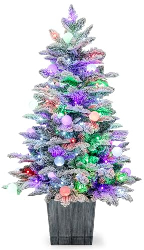 KOMFOTTEU künstlicher Weihnachtsbaum mini, Tisch Christbaum mit Tannenzapfen & Zweigspitzen, Kleiner Tannenbaum mit LED-Lichtern für Tisch, Grün (Grün mit Schnee, 60 cm)