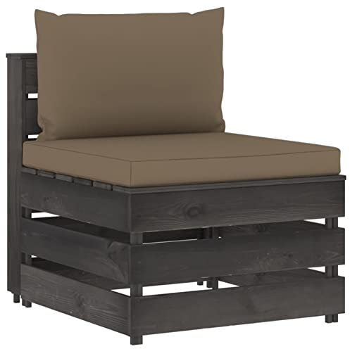 LAPOOH Modulares Mittelsofa mit Kissen, Lounge Sofa Outdoor, Garten Loungemöbel, Gartensofa, Loungesofa, Outdoor Couch, Gartenlounge, Outdoor Möbel Sofa, Grau Imprägniertes Holz